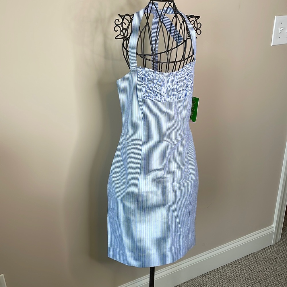 (Lilly Pulitzer) Maureen Lucky Seersucker Halter Dress, Deep Sea Blue, NWT